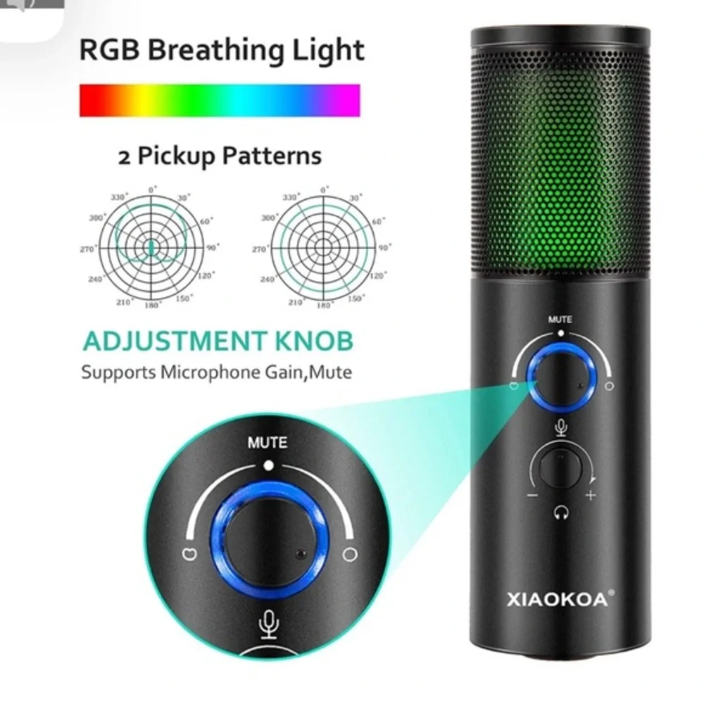 USB RGB Gaming Microphone Streaming Mic for PC,PS4,MAC, Zero Latency Monitoring